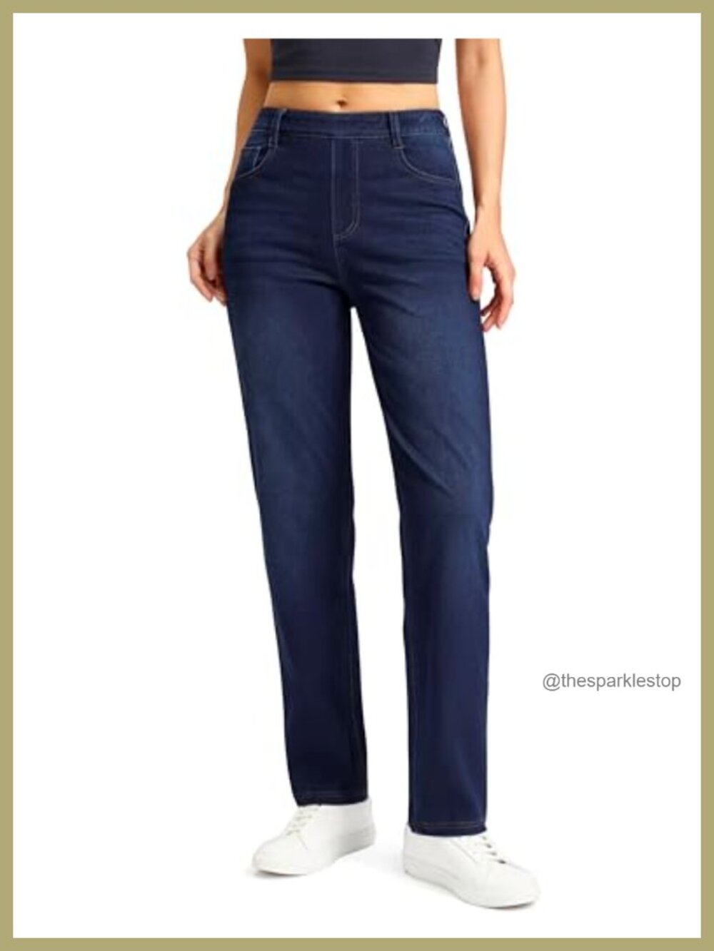 Stretchy High Waisted Pull On Straight Leg Jeans with Pockets